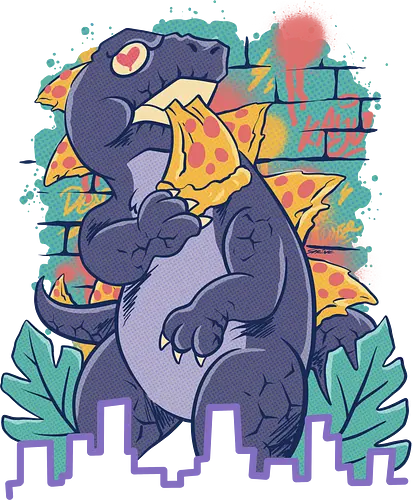 pizzaurus supreme - pizza, dinosaurus, dino, graffiti, tropical, eat, kaiju, japan, american, love, food, reptile, monster